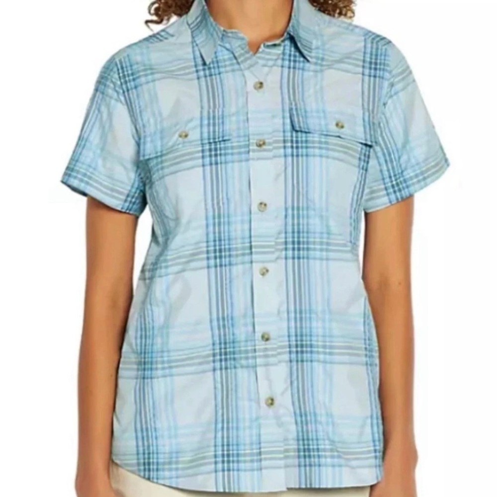 Eddie Bauer Women’s Adventures Button Up Plaid Short Sleeve‎ Top
